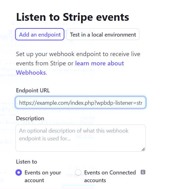 add an endpoint in stripe