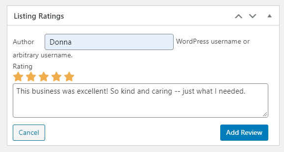 Add rating from in admin area
