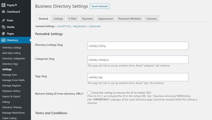 Business Directory Plugin settings