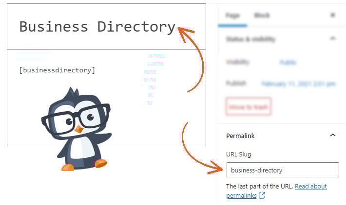 Business Directory name and slug