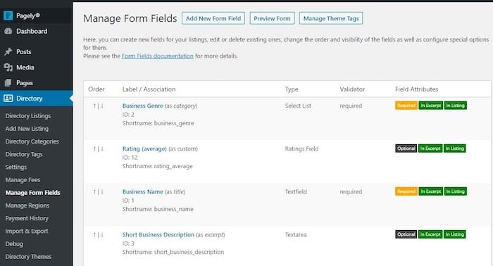 Directory form field management interface