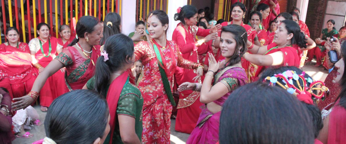 Hartalika Teej – A Women’s Festival of Nepal 1 Ladies dancing in a temple in Lalitpur on the occasion of Teej.