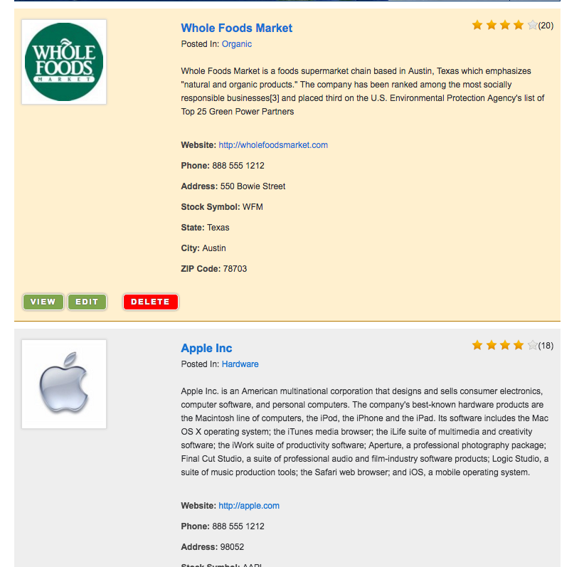restaurant list directory template for WordPress